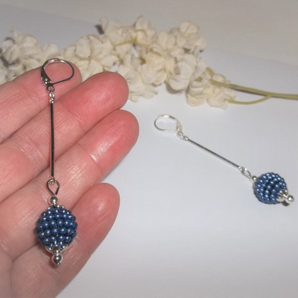 Long Blue Pearl Earring Bar Stick Jewelry NWT 6495 - Picture 7 of 10